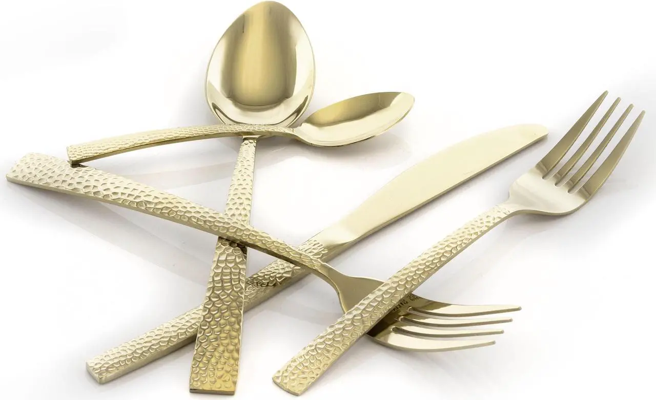 Alt view image 2 of 6 - MegaChef Baily 20 Piece Flatware Utensil Set, Stainless Steel Silverware Metal Service for 4 in Light Gold