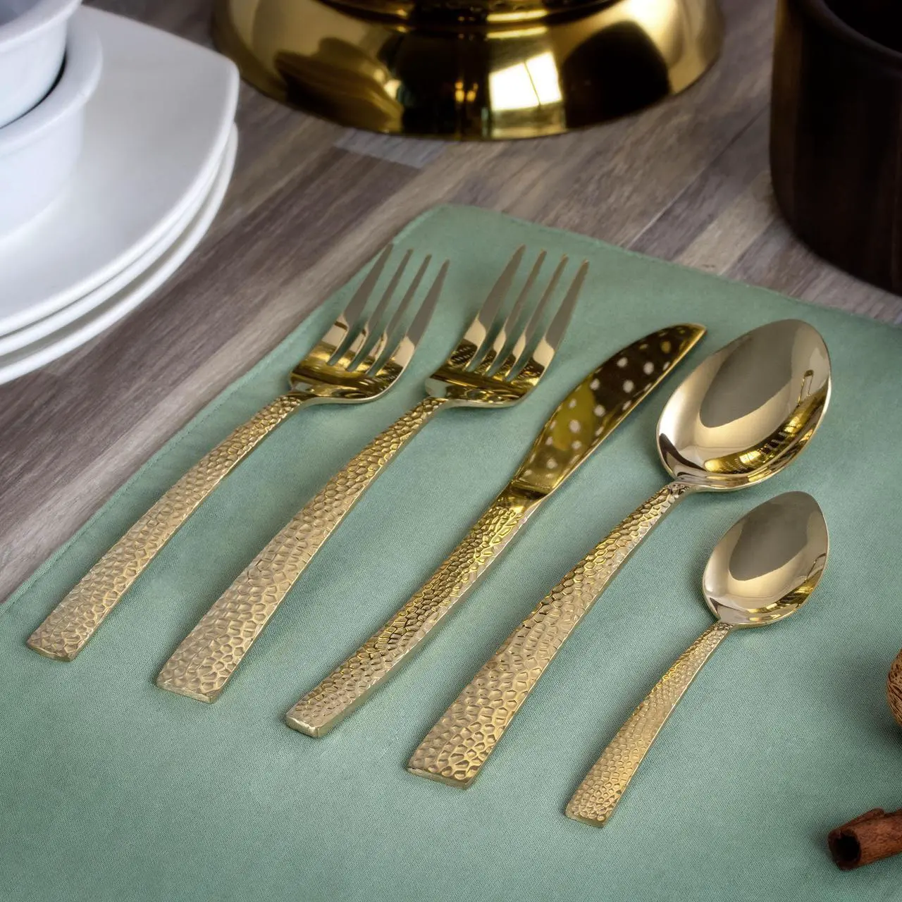 Alt view image 6 of 6 - MegaChef Baily 20 Piece Flatware Utensil Set, Stainless Steel Silverware Metal Service for 4 in Light Gold
