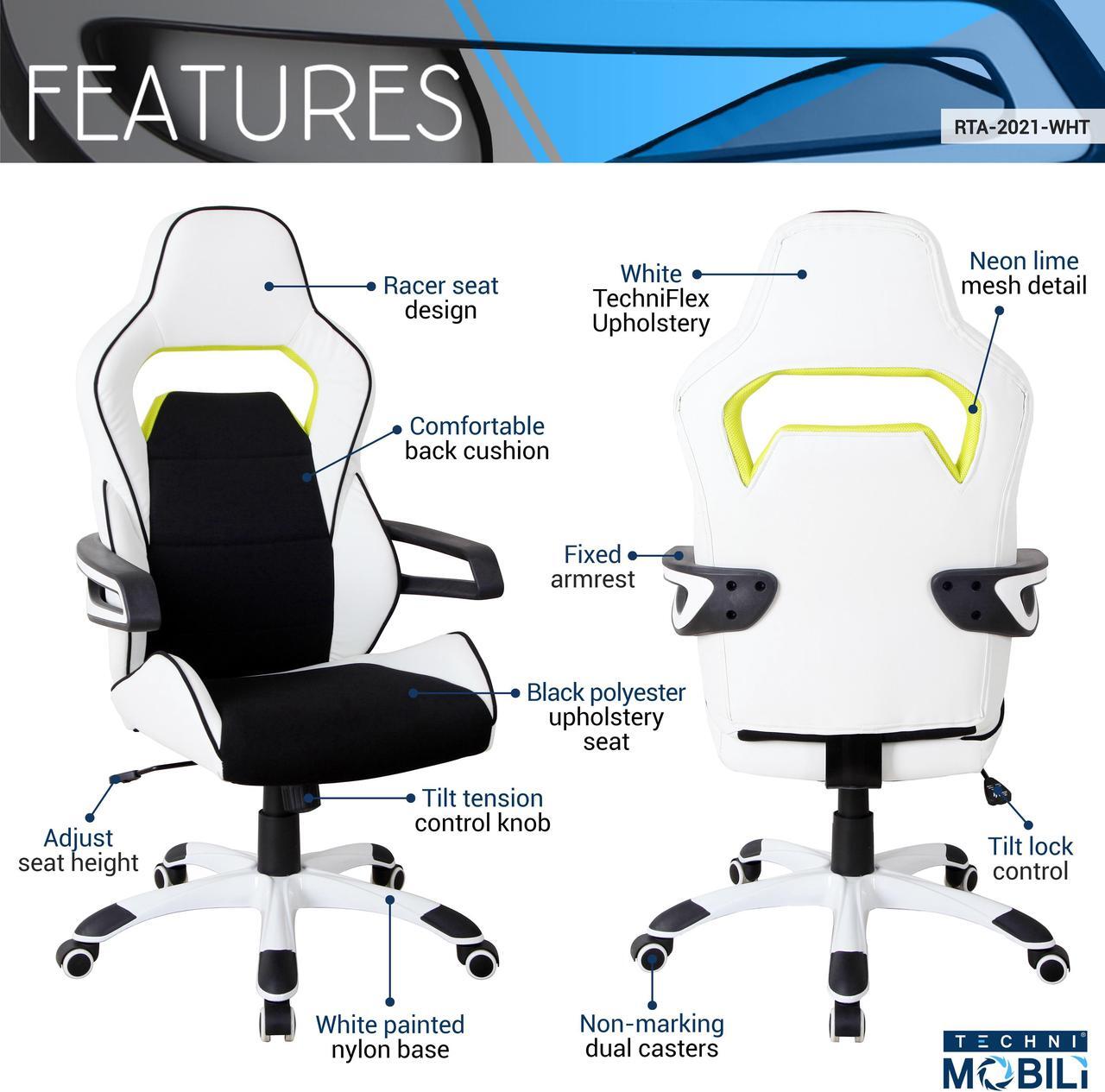 Alt view image 19 of 20 - Gaming Chair - Techni Sport TS-F44 - BLACK Fabric Ergonomic High Back Racer Style PC / Console Video Gaming / Study