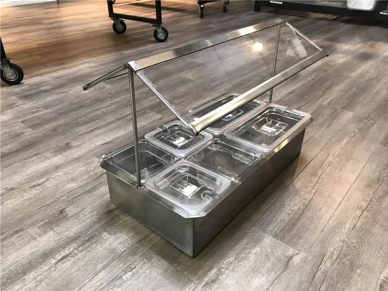 Alt view image 5 of 7 - New 8 Containers Stainless Steel Glass Top Cold Table Condiment Sauce Station Caddy  NSF Commercial Sauces Station Seasoning Box  cc168