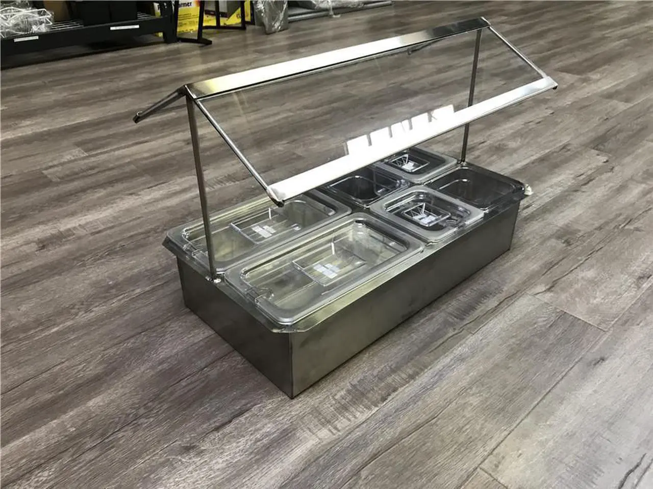 Main image of New 8 Containers Stainless Steel Glass Top Cold Table Condiment Sauce Station Caddy  NSF Commercial Sauces Station Seasoning Box  cc168