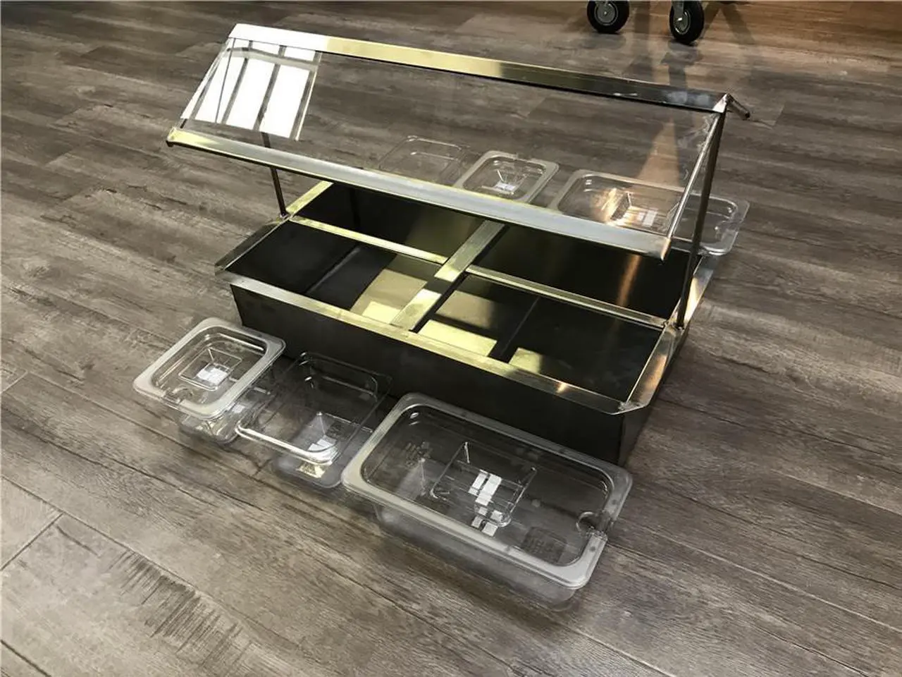 Alt view image 6 of 7 - New 8 Containers Stainless Steel Glass Top Cold Table Condiment Sauce Station Caddy  NSF Commercial Sauces Station Seasoning Box  cc168