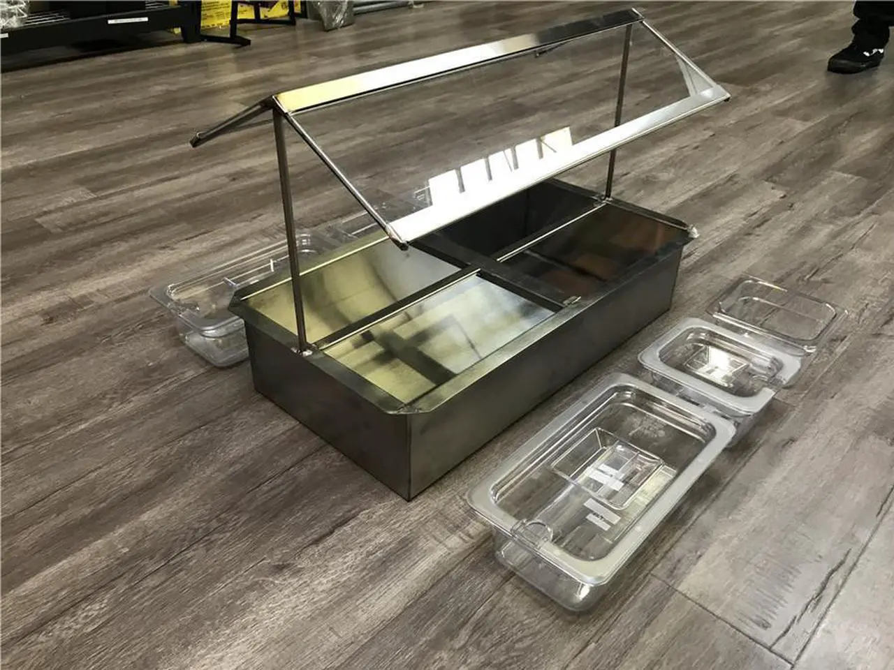 Alt view image 7 of 7 - New 8 Containers Stainless Steel Glass Top Cold Table Condiment Sauce Station Caddy  NSF Commercial Sauces Station Seasoning Box  cc168