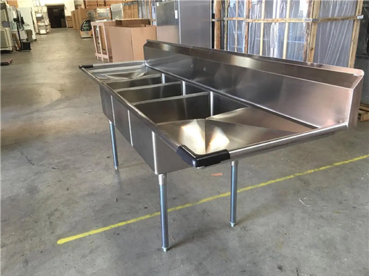 Alt view image 2 of 3 - New 120" Stainless Steel Three Compartment Sink NSF C3T242412-24LR