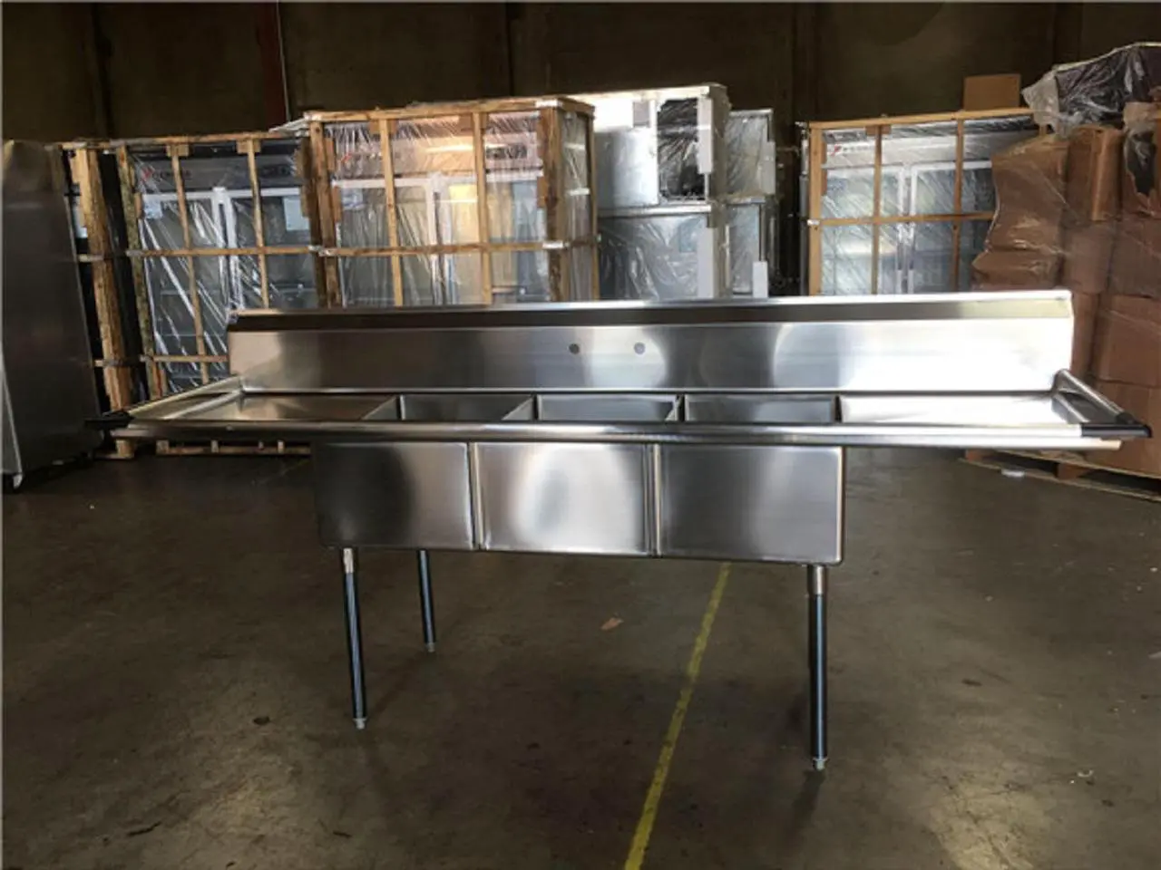 Alt view image 3 of 3 - New 120" Stainless Steel Three Compartment Sink NSF C3T242412-24LR