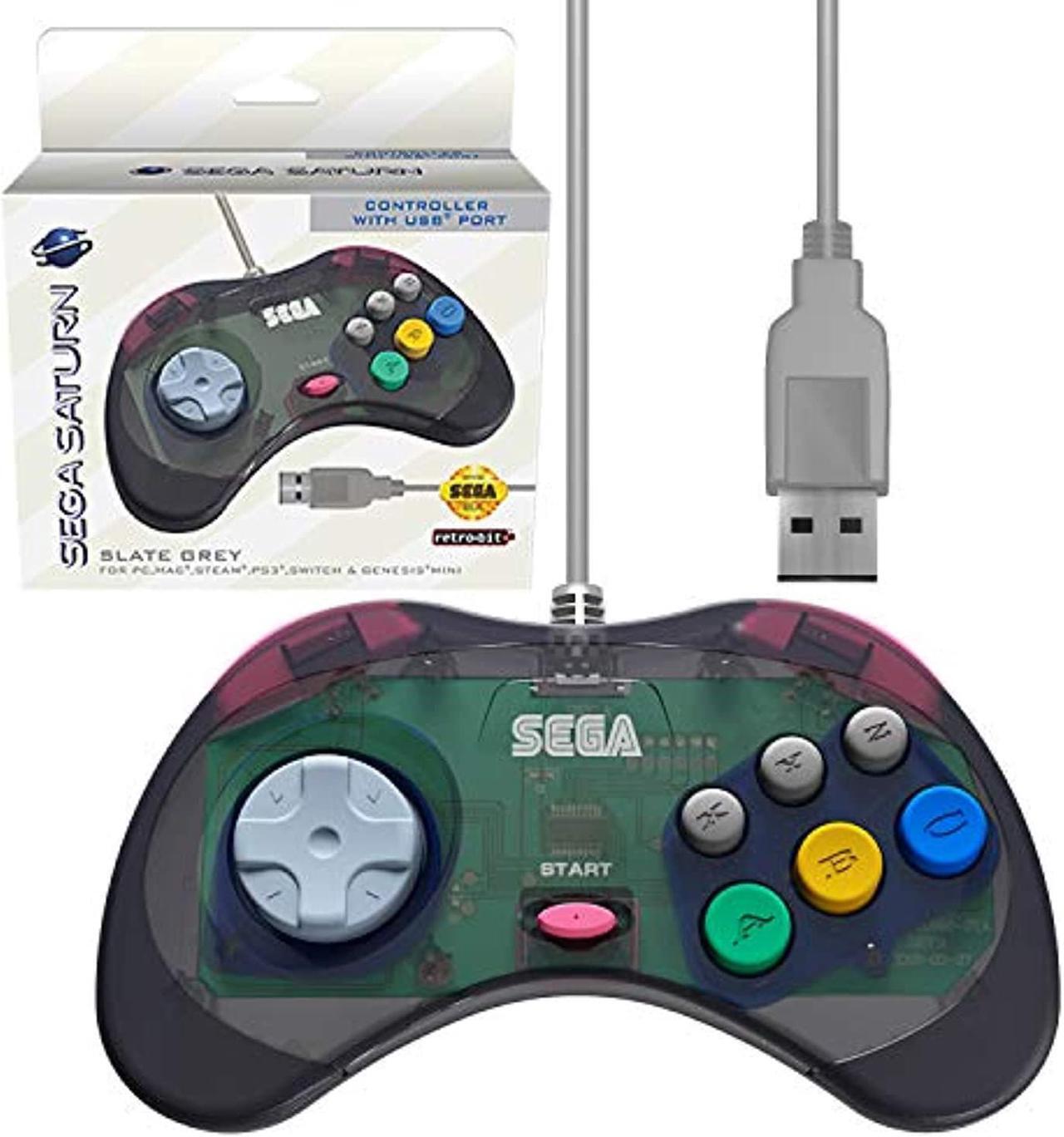 Alt view image 17 of 17 - Retro-Bit Official Sega Saturn USB Controller Pad for PC, Mac, Steam, RetroPie, Raspberry Pi - USB Port - Slate Gray