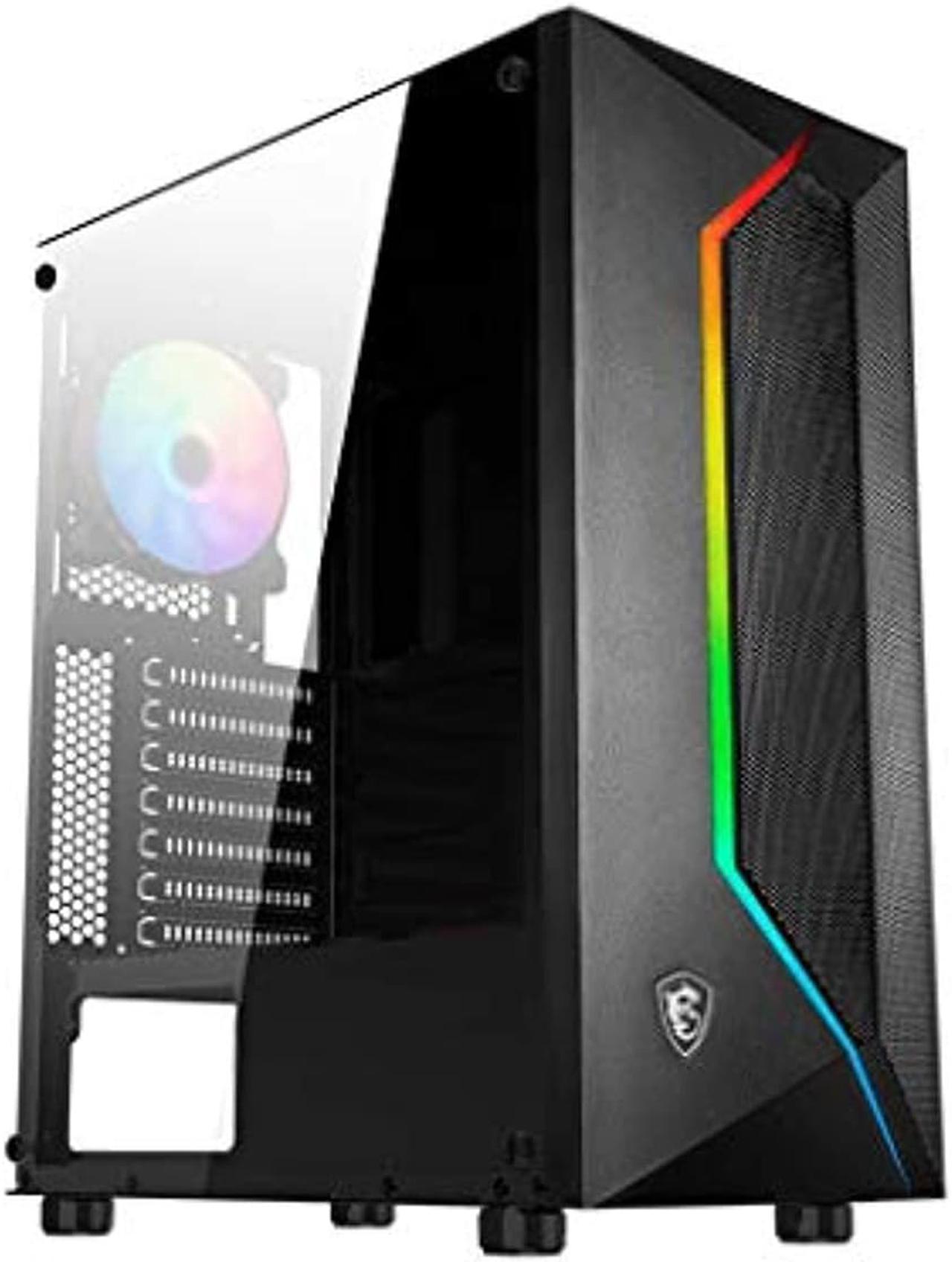 msi mag vampiric 100r mid tower gaming computer case 'black, 1x 120mm argb pwm fan, 1x 120mm pwm fan, rgb front panel, tempered glass, msi center, atx, matx, mini-itx'