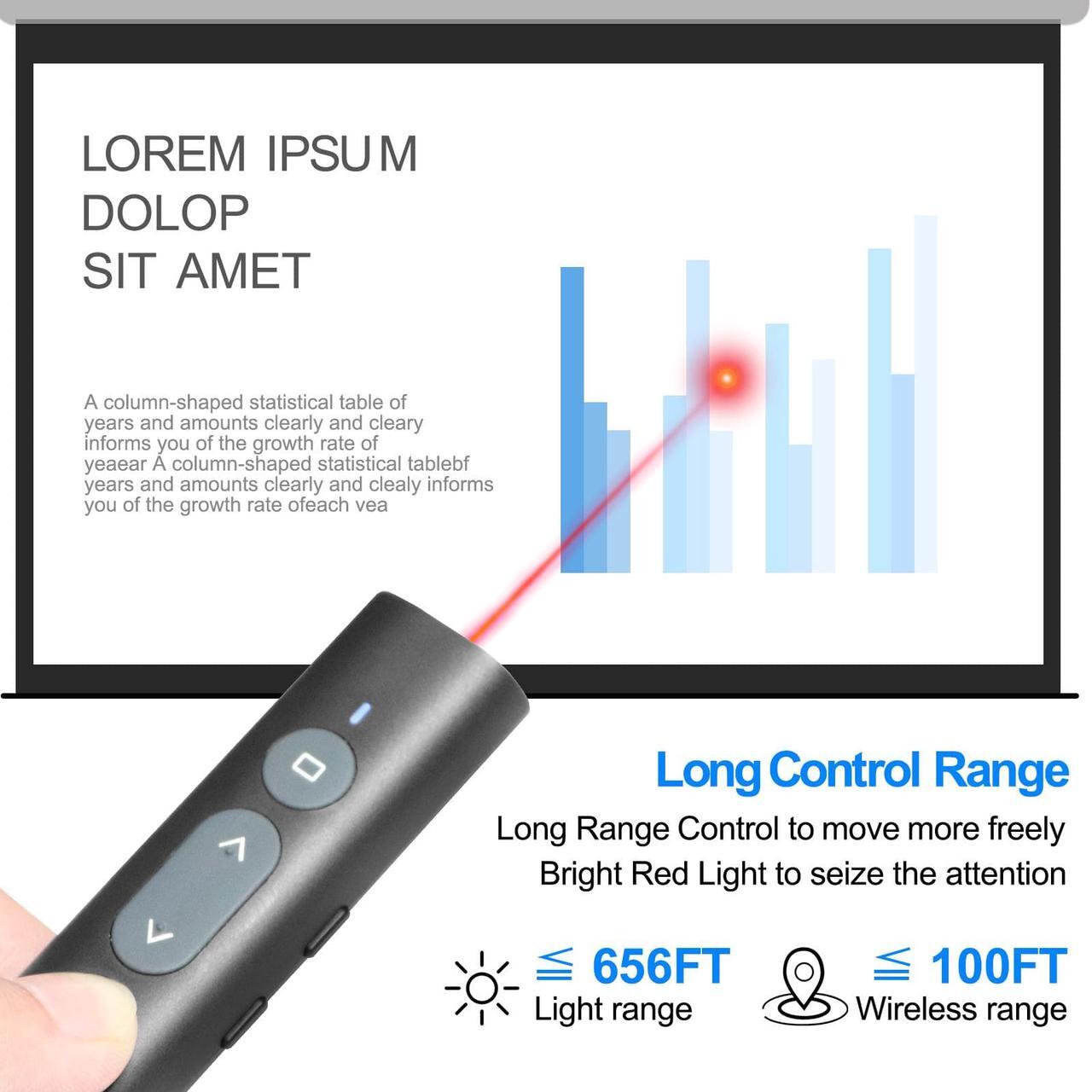 Alt view image 3 of 7 - TIBURN 100 Feet Presentation Clicker USB/USB-C 2 in 1 Slides Clicker for Mac/Win/Computer/Laptop Presentation Pointer