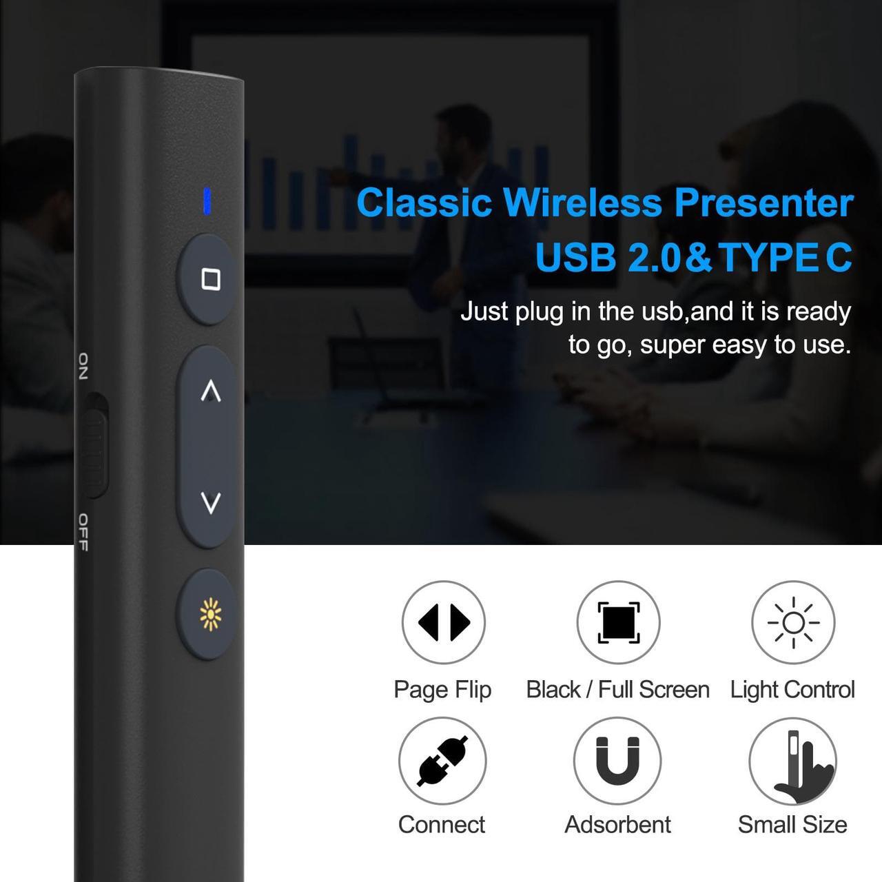 Alt view image 5 of 7 - TIBURN 100 Feet Presentation Clicker USB/USB-C 2 in 1 Slides Clicker for Mac/Win/Computer/Laptop Presentation Pointer