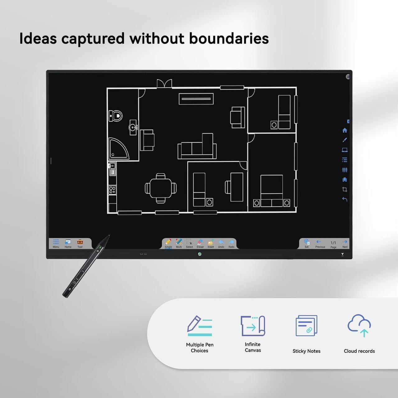 Alt view image 6 of 7 - TIBURN 75 inch Interactive Whiteboard, 4K UHD Smartboard Touchscreen Display, Smart Whiteboard with Wall Mount and Movable Stand, Remote Collaboration Smart Board for Classroom and Businesses