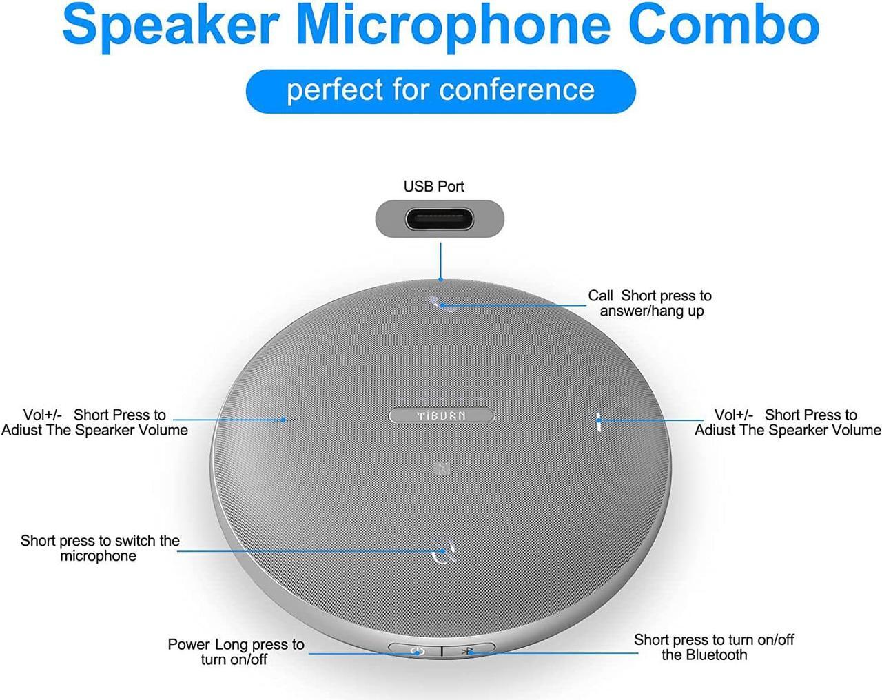 Alt view image 2 of 7 - TIBURN HQ Mic Speaker Bluetooth Speaker with Microphone Conference Speaker 360 Voice Pickup 5.0 USB Bluetooth Speakerphone Compatible Portable Speaker with Microphone for Home/Office