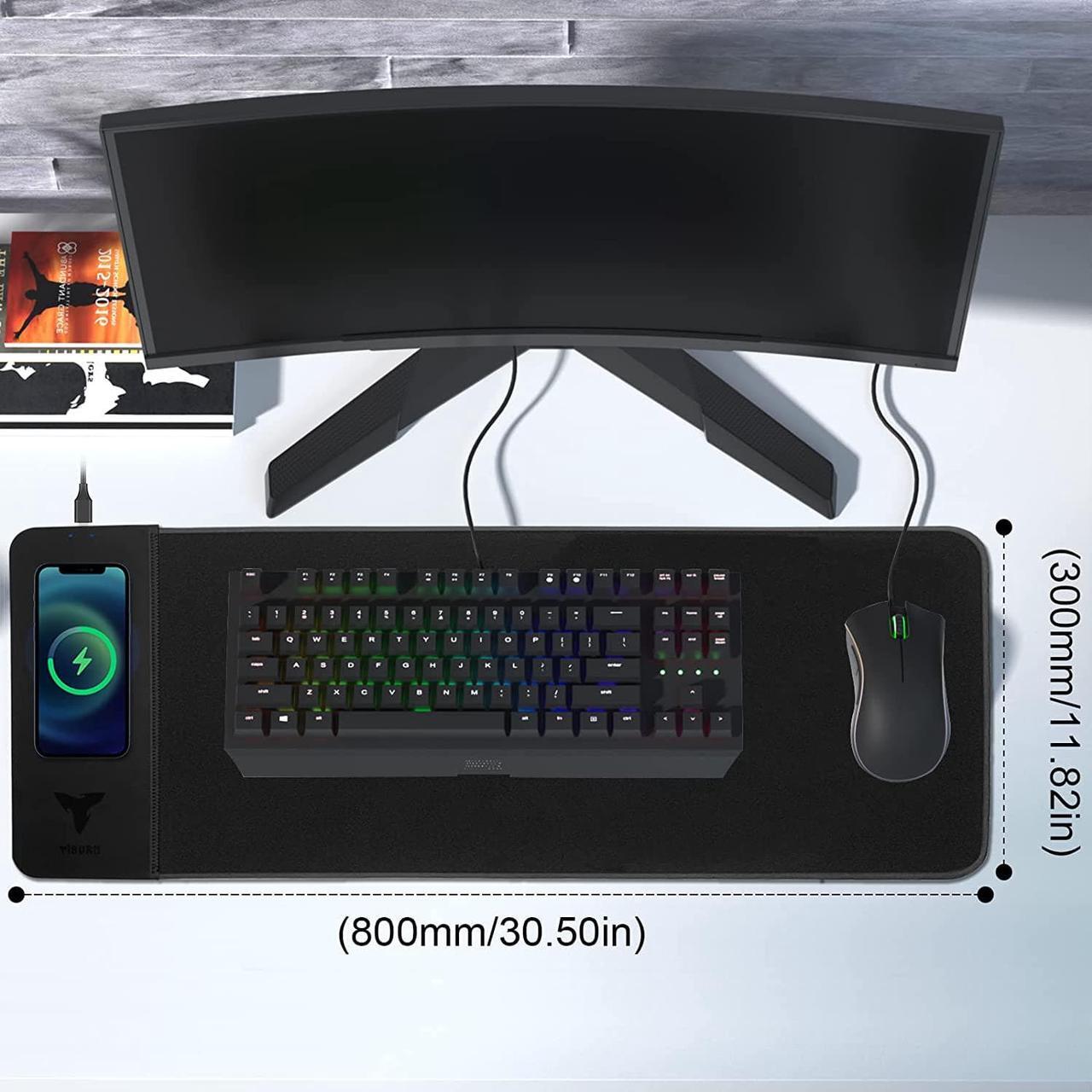 Alt view image 5 of 7 - TIBURN Keyboard Pad - One Size Black - 15W Wireless Charger Gaming Mouse Pad Keyboard Pad, Mouse Pad with Durable Stitched Edges, Non-Slip Rubber Base, Wireless Charging Mat