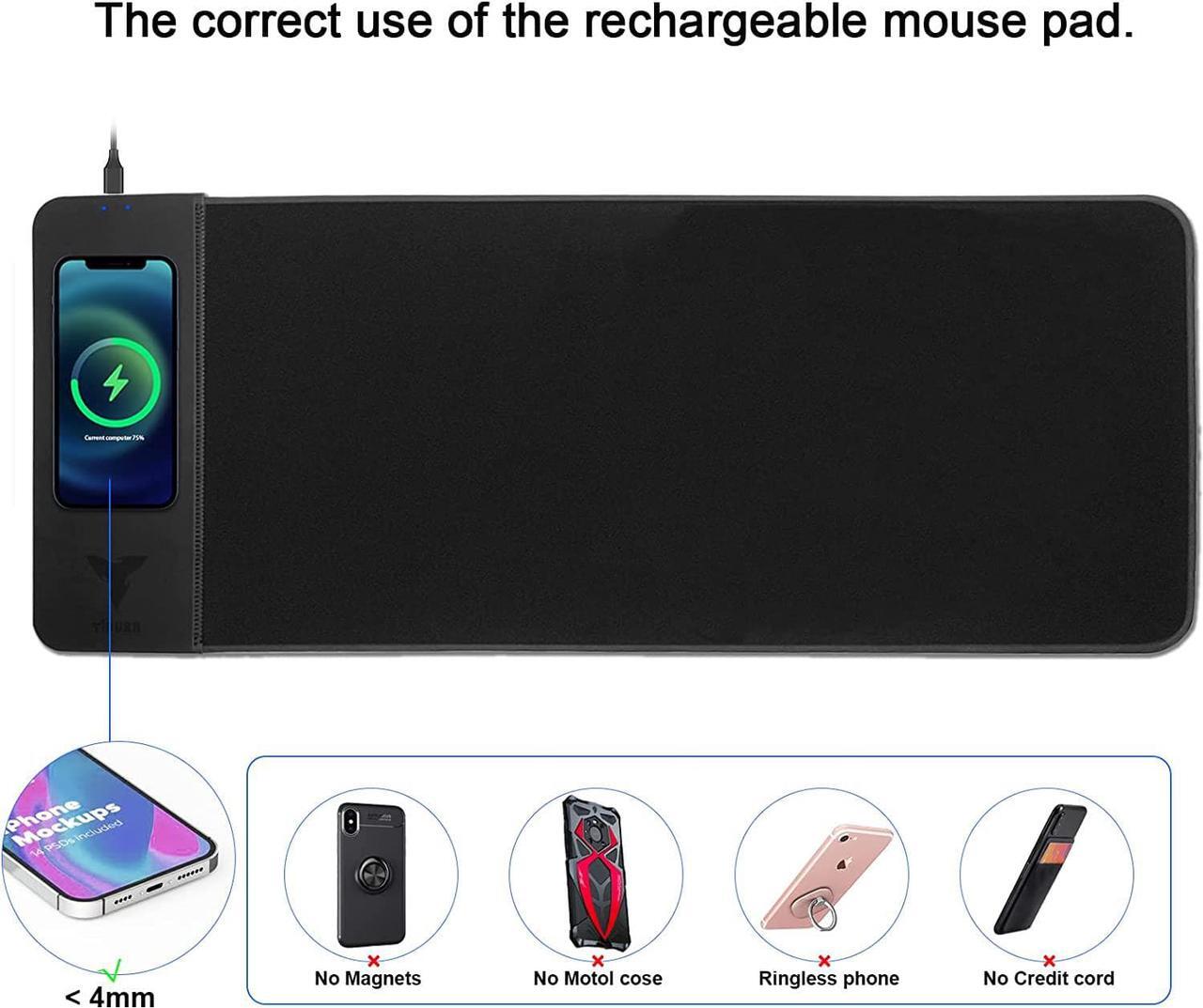 Alt view image 6 of 7 - TIBURN Keyboard Pad - One Size Black - 15W Wireless Charger Gaming Mouse Pad Keyboard Pad, Mouse Pad with Durable Stitched Edges, Non-Slip Rubber Base, Wireless Charging Mat