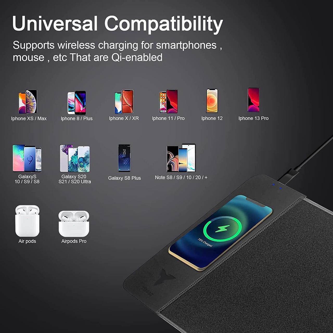 Alt view image 7 of 7 - TIBURN Keyboard Pad - One Size Black - 15W Wireless Charger Gaming Mouse Pad Keyboard Pad, Mouse Pad with Durable Stitched Edges, Non-Slip Rubber Base, Wireless Charging Mat