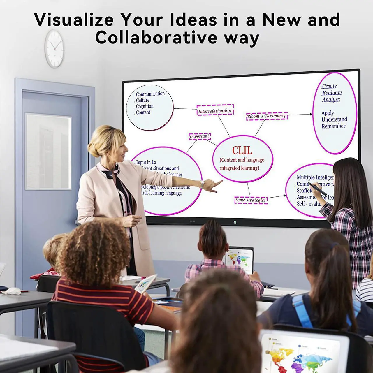 Alt view image 6 of 6 - TIBURN HQ Board 75" R2, 4K UHD Interactive Board, Smart Whiteboard with an 8core CPU & Open App Ecosystem(Smart Board+ Movable Stand +Wall Mounting) for Office and Classroom