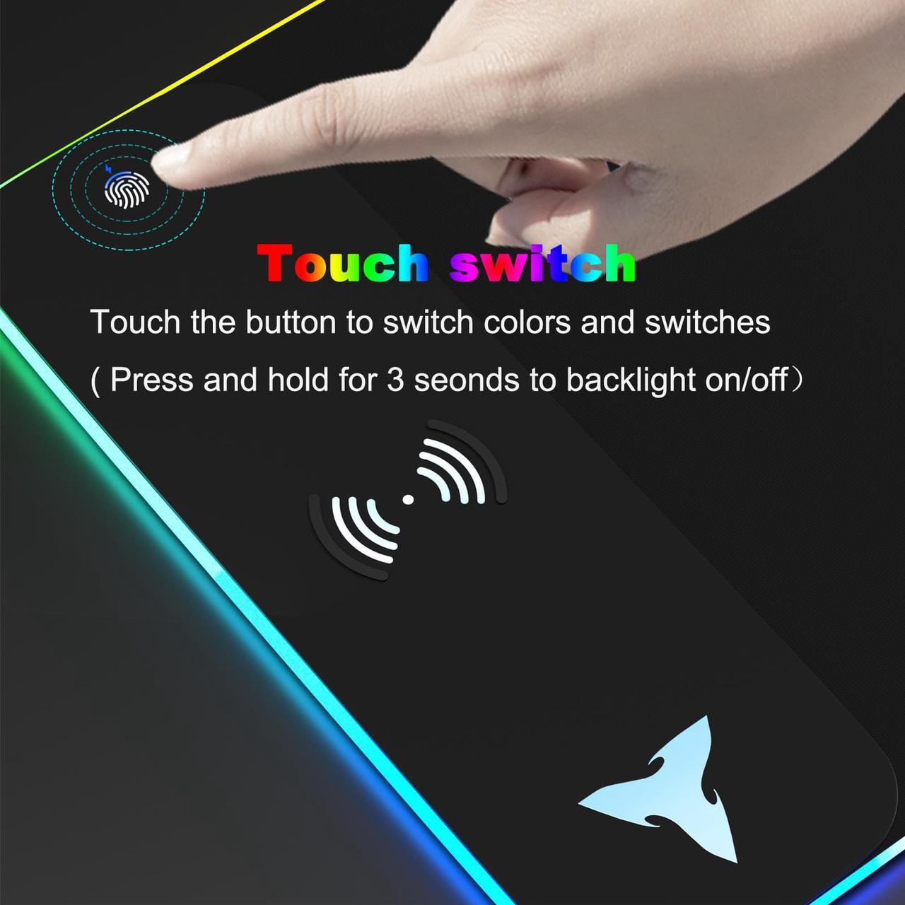 Alt view image 5 of 7 - TIBURN RGB Pad Wireless Charger Mouse Pad with Non-Slip Base 15W Keyboard Pad Durable Stitched Edges Wireless Charging large mouse Mat
