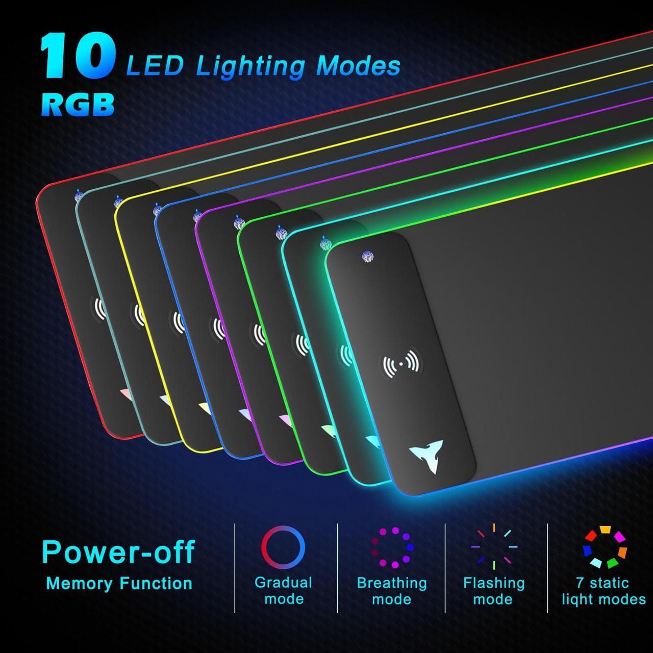 Alt view image 6 of 7 - TIBURN RGB Pad Wireless Charger Mouse Pad with Non-Slip Base 15W Keyboard Pad Durable Stitched Edges Wireless Charging large mouse Mat