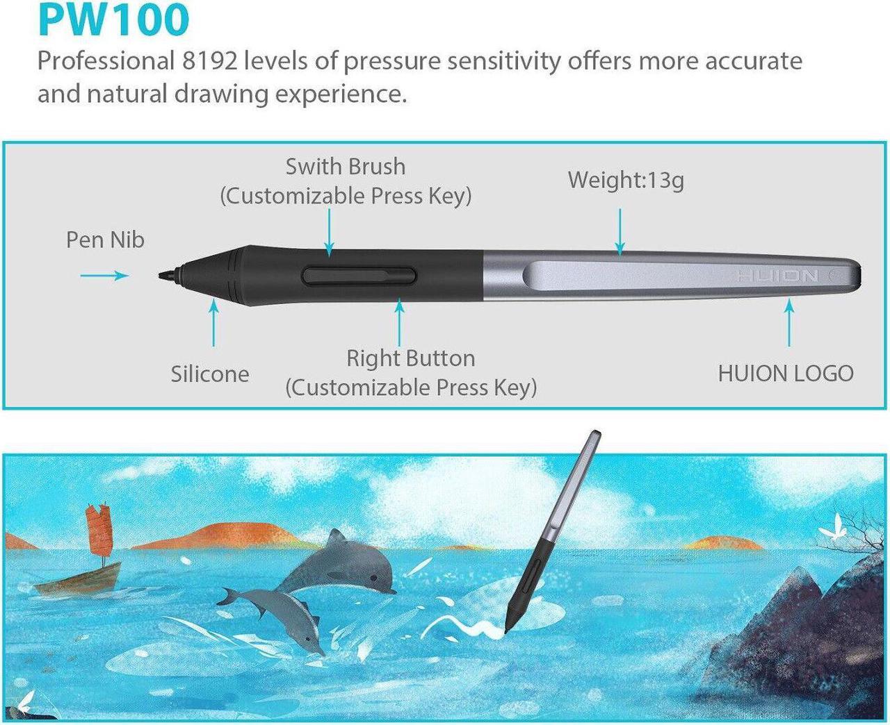 Alt view image 4 of 6 - Huion H610 Pro V2 10x6.25 inch Graphics Tablet Drawing Pen Tablet Battery-free Pen with PW100  8 Programmable Press Keys and 16 Programmable Soft Keys