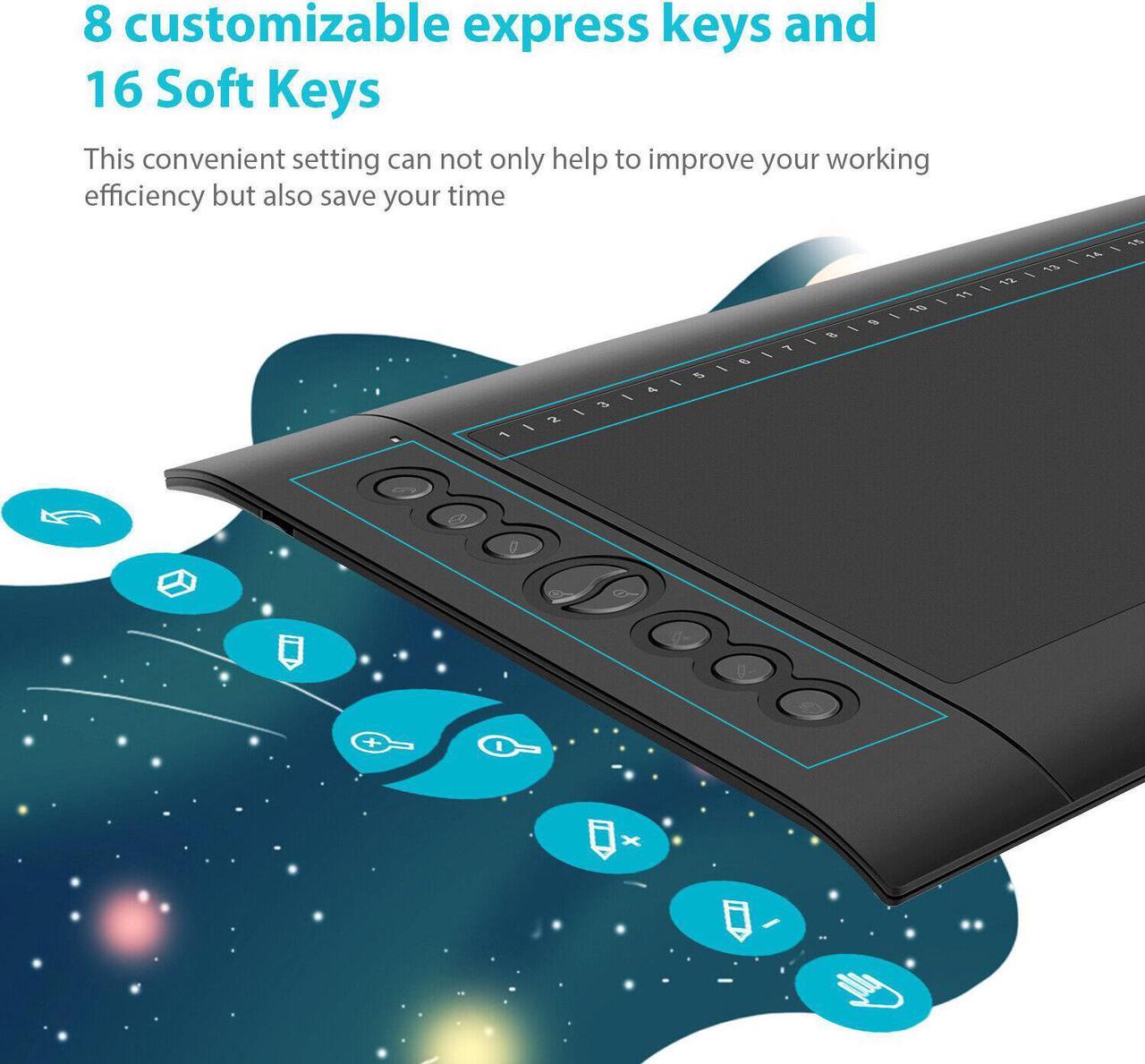 Alt view image 3 of 6 - Huion H610 Pro V2 10x6.25 inch Graphics Tablet Drawing Pen Tablet Battery-free Pen with PW100  8 Programmable Press Keys and 16 Programmable Soft Keys