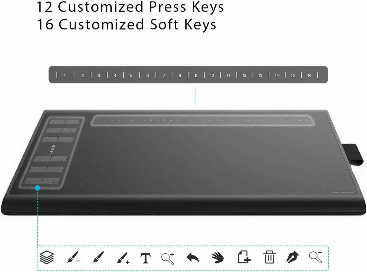 Alt view image 2 of 5 - HUION Inspiroy H1060P OTG 10 x 6.25 inch Graphic Drawing  Pen Tablet 8192 ±60° tilt with battery-free Pen PW100
