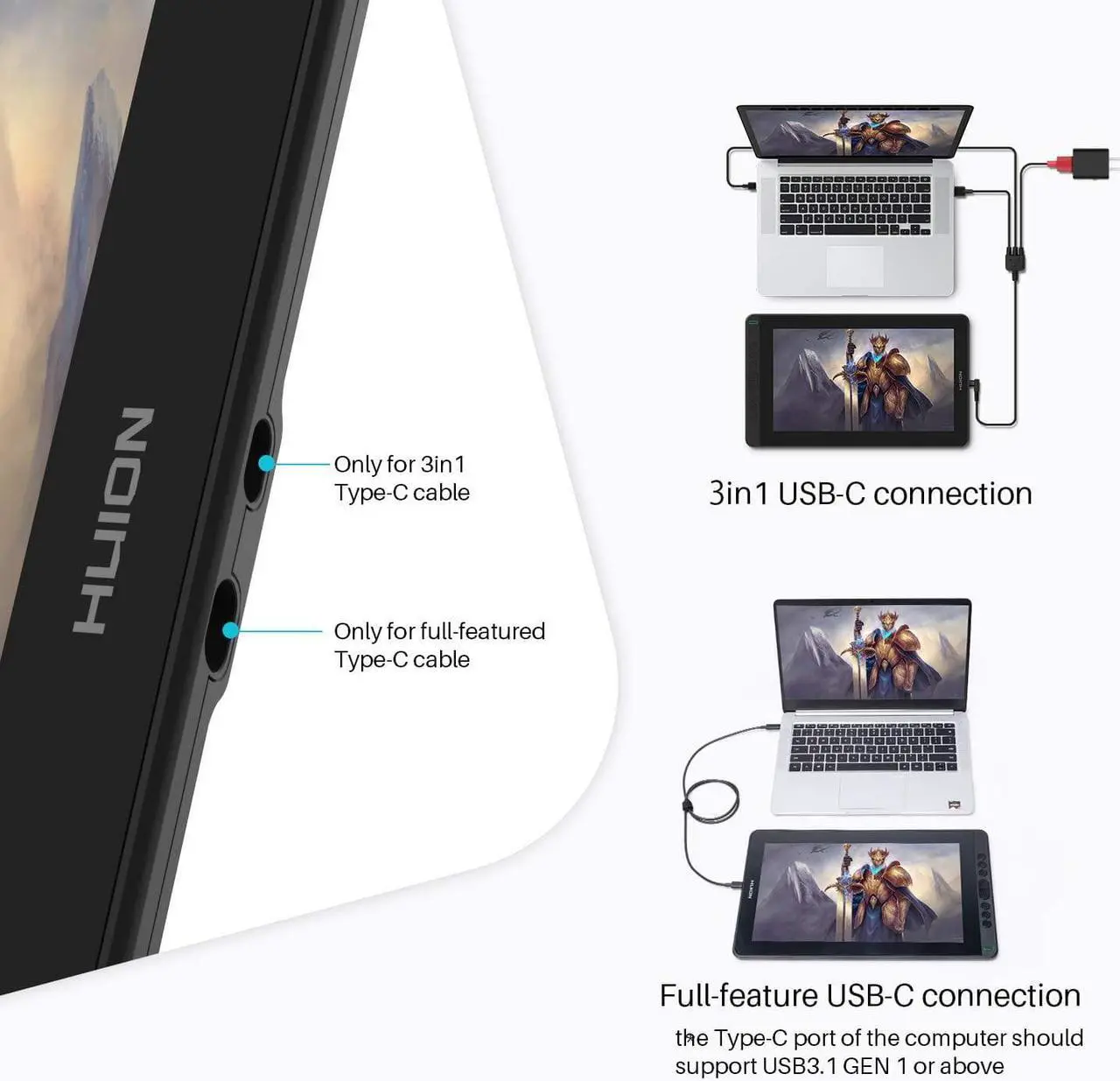 Alt view image 3 of 7 - HUION KAMVAS 13 Drawing Tablet with Screen, 13.3" Full-Laminated Graphics Tablet with Battery-Free Stylus Tilt Support for Digital Art, Paint & Design, Work with Mac, PC & Mobile, Black