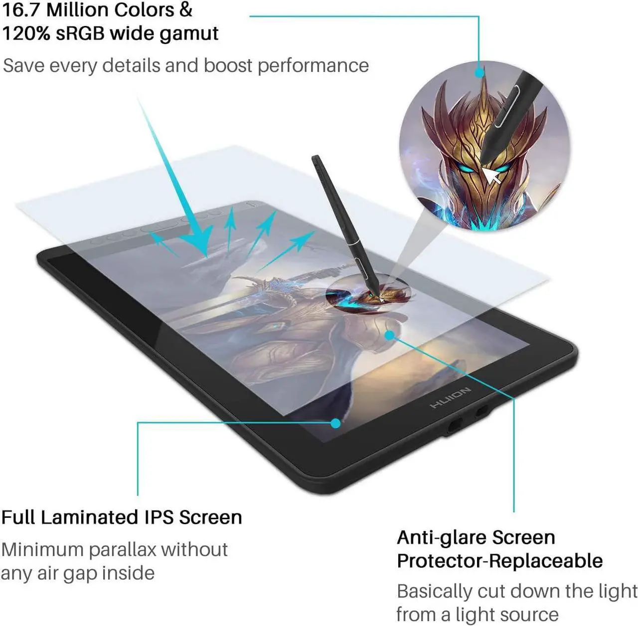 Alt view image 6 of 7 - HUION KAMVAS 13 Drawing Tablet with Screen, 13.3" Full-Laminated Graphics Tablet with Battery-Free Stylus Tilt Support for Digital Art, Paint & Design, Work with Mac, PC & Mobile, Black