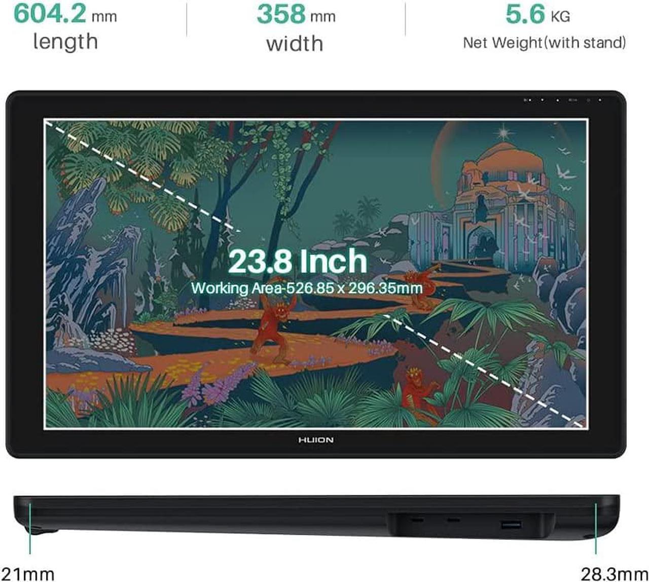Alt view image 3 of 7 - HUION Kamvas 24 Drawing Tablet with Screen 2.5K QHD Graphic Monitor Pen Display Battery-Free Stylus, 120%s RGB, Come with Glove, Adjustable Stand -23.8 Inch