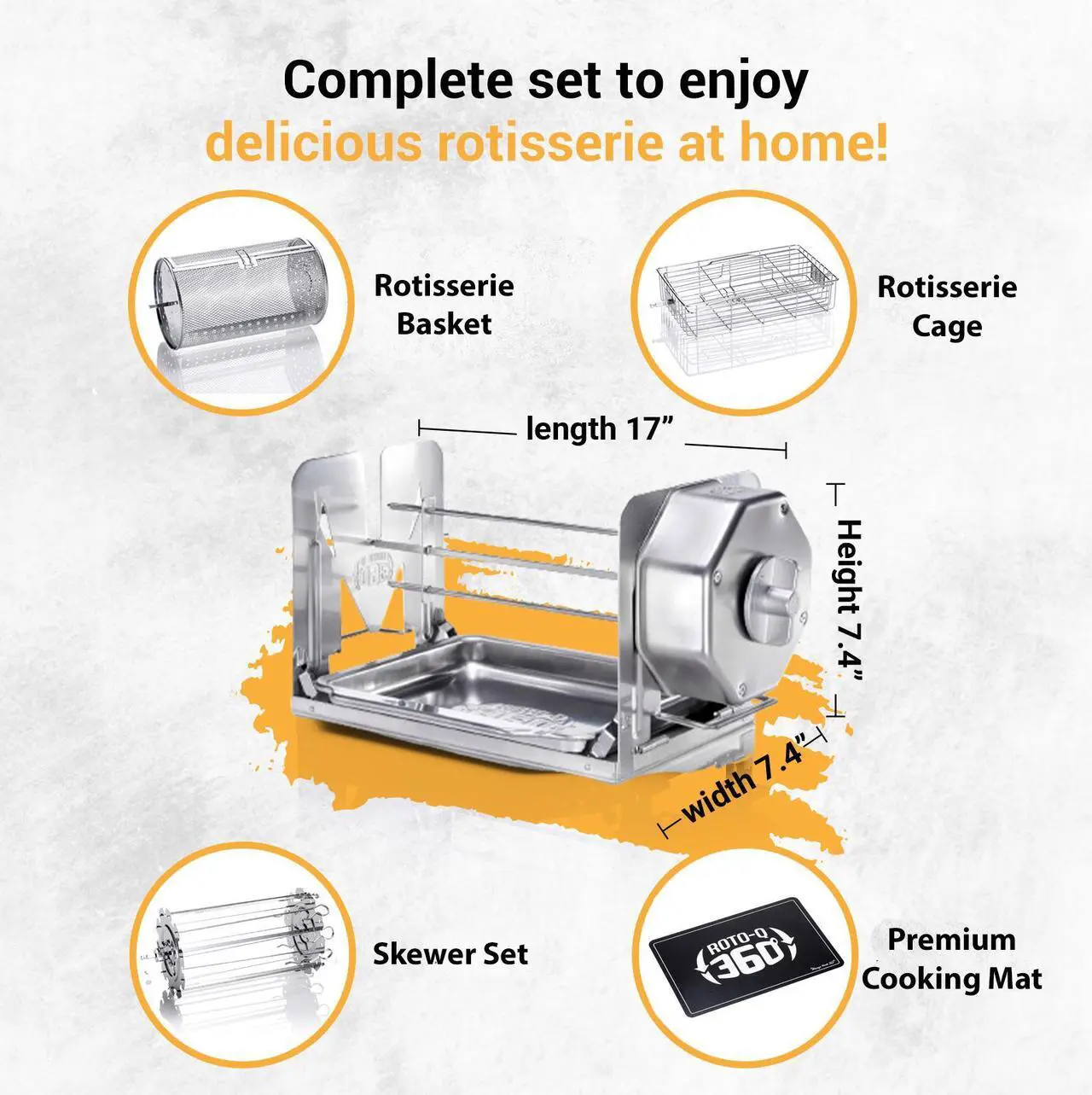 Alt view image 2 of 7 - ROTO-Q 360 Family Bundle (STAINLESS STEEL) | The Ultimate Rotisserie for Healthier Cooking | Portable, Versatile, and Energy-Efficient | Perfect for Convection Ovens, Air Fryers, BBQs, and Fire Pits