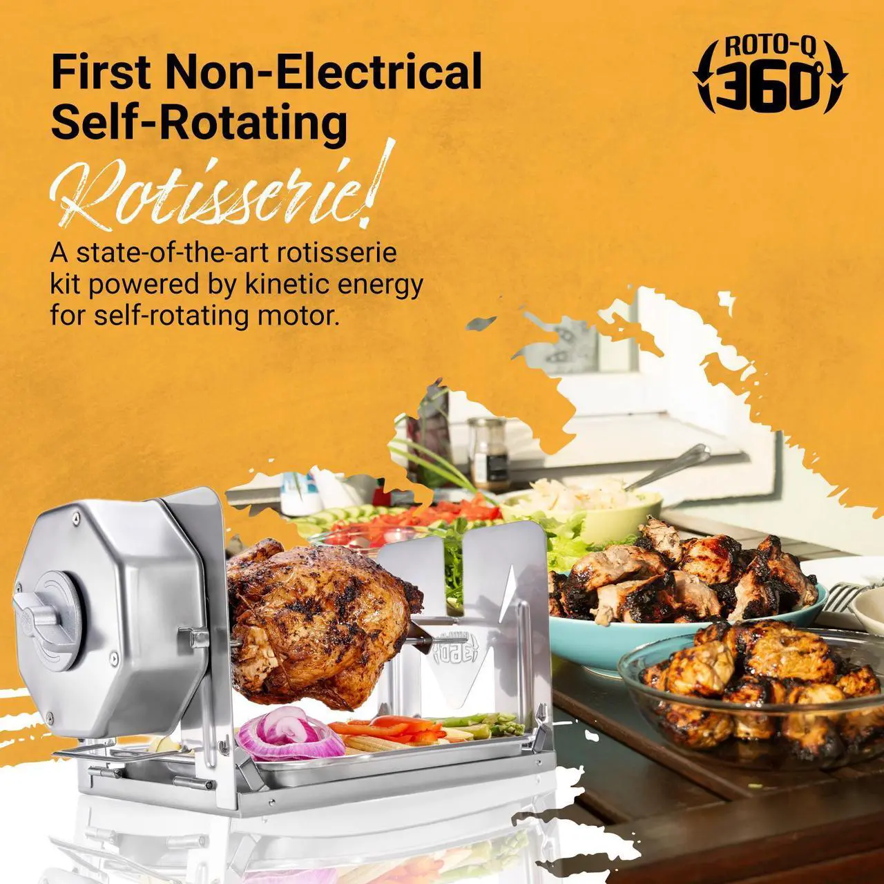 Alt view image 3 of 7 - ROTO-Q 360 Family Bundle (STAINLESS STEEL) | The Ultimate Rotisserie for Healthier Cooking | Portable, Versatile, and Energy-Efficient | Perfect for Convection Ovens, Air Fryers, BBQs, and Fire Pits