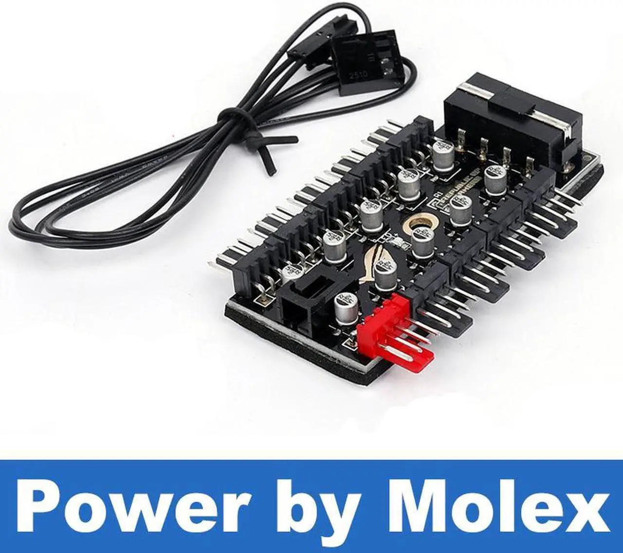 Alt view image 6 of 6 - 10 Ports PWM 4pin CPU Cooler / Case / Chassis Cooling Fan Hub,10 Port 12V 4 Pin Fan PWM Fan Hub Controller,Power by Molex ,16 inches RPM Feedback Cable