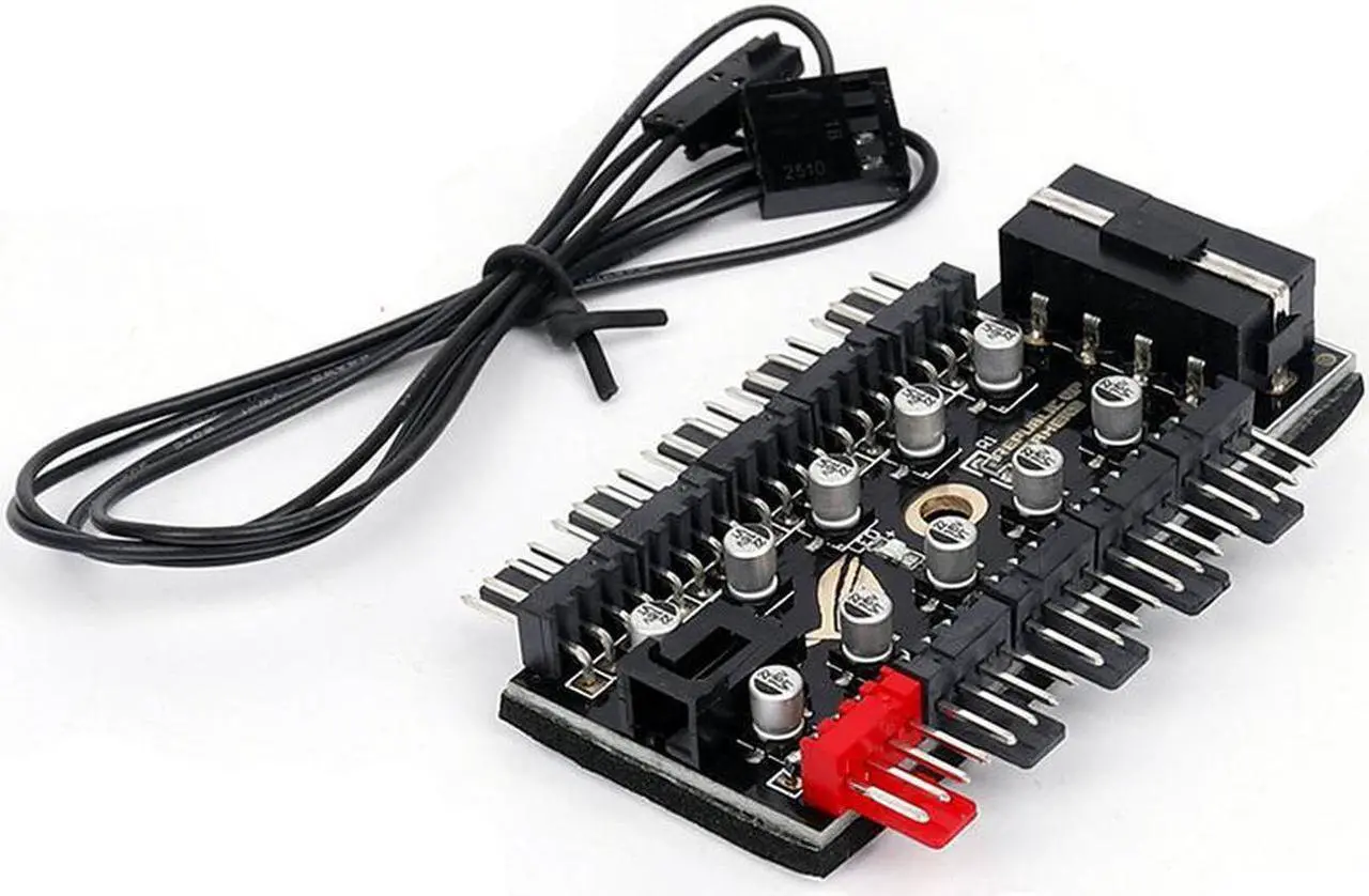 Main image of 10 Ports PWM 4pin CPU Cooler / Case / Chassis Cooling Fan Hub,10 Port 12V 4 Pin Fan PWM Fan Hub Controller,Power by Molex ,16 inches RPM Feedback Cable