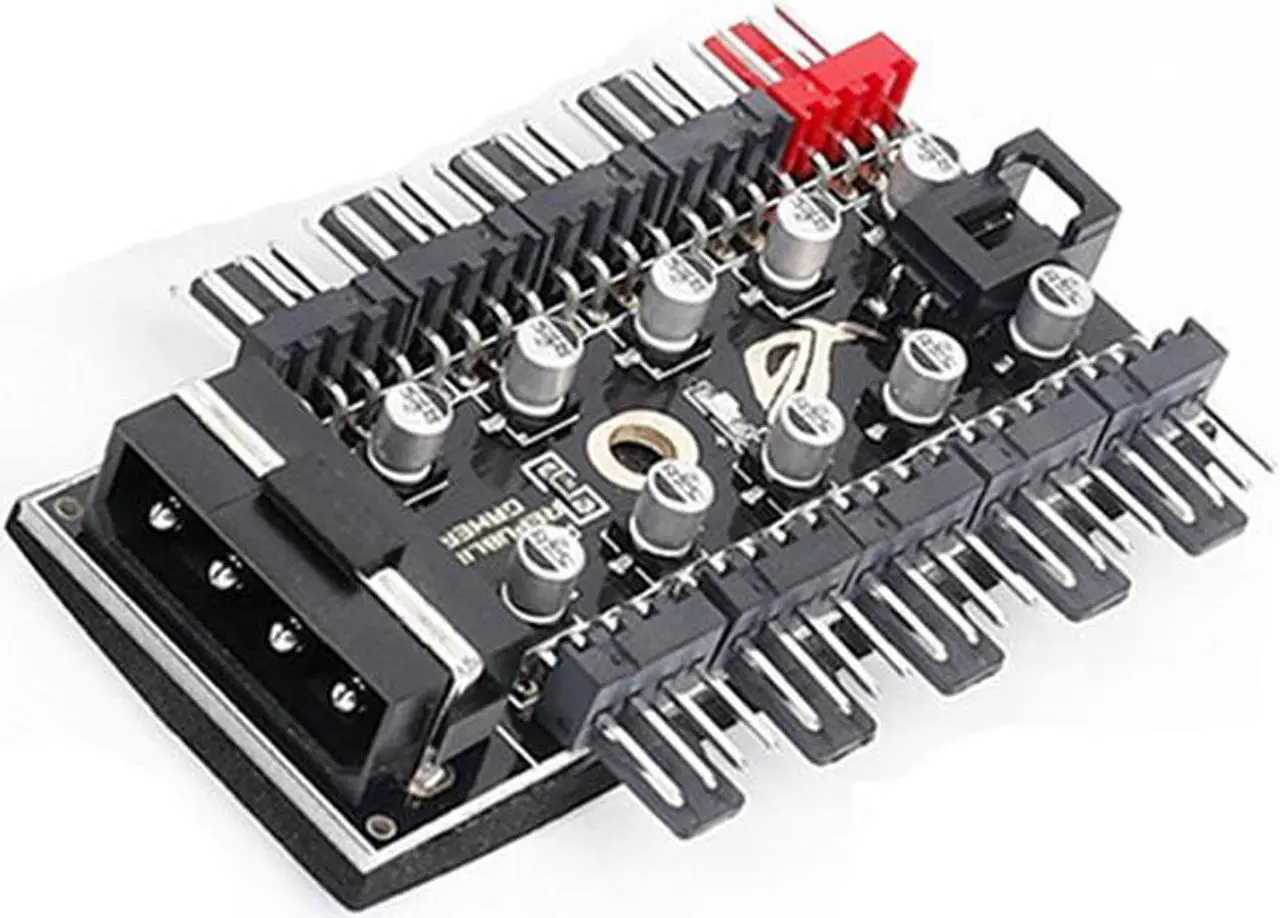 Alt view image 3 of 6 - 10 Ports PWM 4pin CPU Cooler / Case / Chassis Cooling Fan Hub,10 Port 12V 4 Pin Fan PWM Fan Hub Controller,Power by Molex ,16 inches RPM Feedback Cable