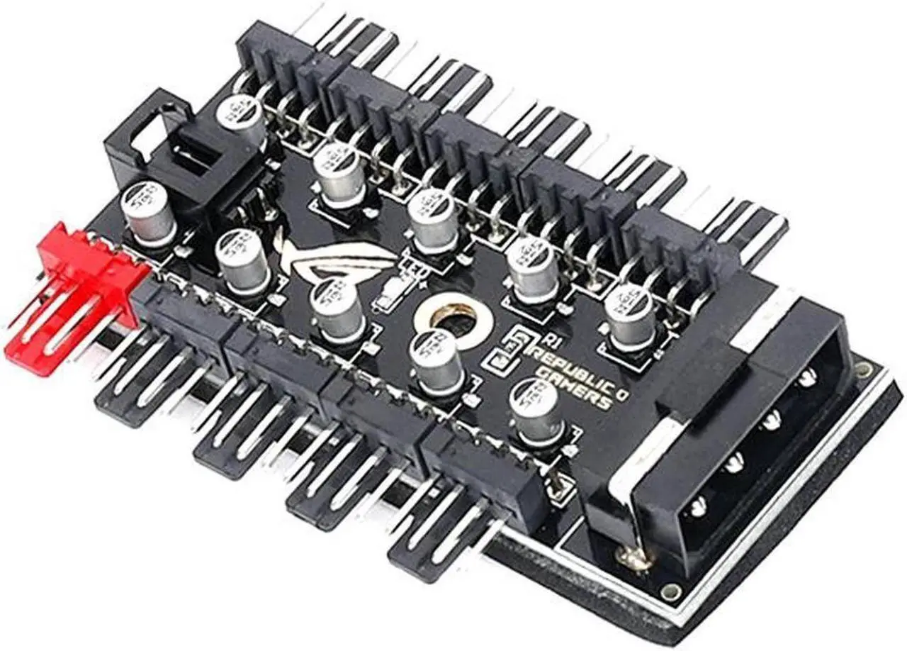Alt view image 2 of 6 - 10 Ports PWM 4pin CPU Cooler / Case / Chassis Cooling Fan Hub,10 Port 12V 4 Pin Fan PWM Fan Hub Controller,Power by Molex ,16 inches RPM Feedback Cable