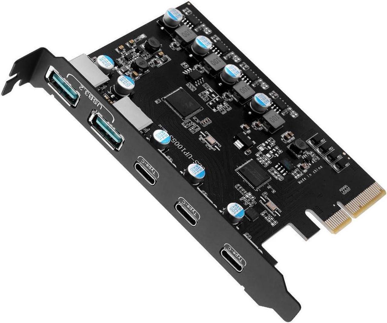 Main image of PCIe 3.0/4.0 to 10Gbps USB 3.2 Gen2 Expansion Card,5-Ports (3x USB Type-C,2x USB A) to PCI Express x4 PC Internal USB Hub for Windows 10/8/7 Linux and MAC OS 10.8.2 above with Full-Profile Slot Cover
