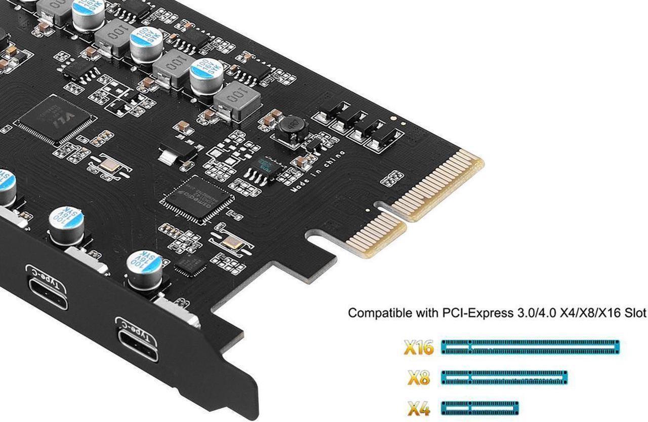 Alt view image 3 of 6 - PCIe 3.0/4.0 to 10Gbps USB 3.2 Gen2 Expansion Card,5-Ports (3x USB Type-C,2x USB A) to PCI Express x4 PC Internal USB Hub for Windows 10/8/7 Linux and MAC OS 10.8.2 above with Full-Profile Slot Cover