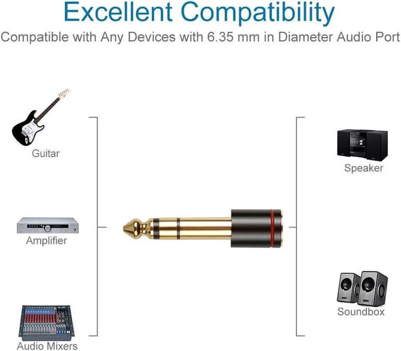 Alt view image 4 of 4 - 6.35mm Male to 3.5mm Female Audio Adapter,Gold Plated 1/4 plug to 1/8 inch Jack Stereo AUX Adaptor Converter for CD Players,Multimedia Speakers,Amplifier and Home Stereo - 3Pack
