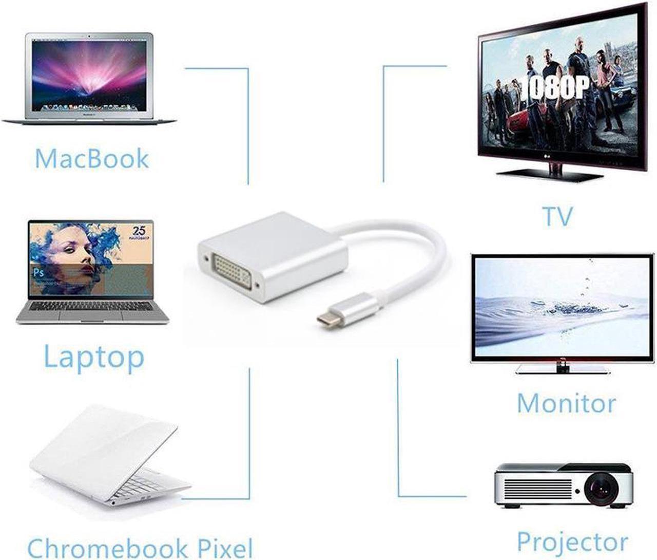 Alt view image 4 of 4 - USB C TO DVI-D Adapter - USB 3.1 Type C (USB-C) to DVI 1920x1080p Adapter (Thunderbolt 3), DP Alt Mode Converter w/ Aluminium Case for 2017 MacBook Pro/Yoga 920 - Silver