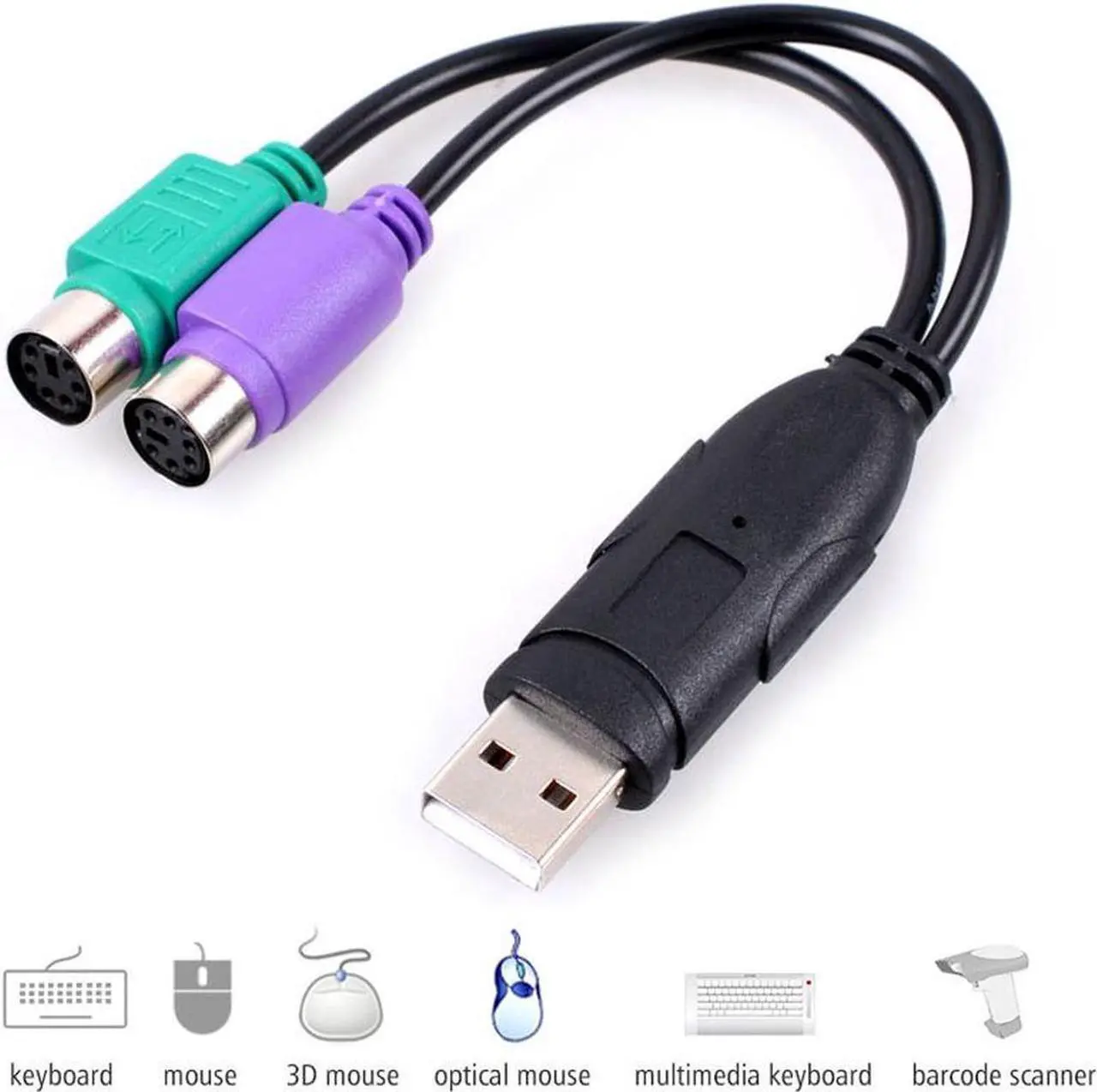 Alt view image 4 of 5 - PS2 USB Adpater,USB Male to PS/2 Female Splitter Mouse Keyboard PS2 Converter Extension Cable,KVM Barcode Scanner PS/2 to USB