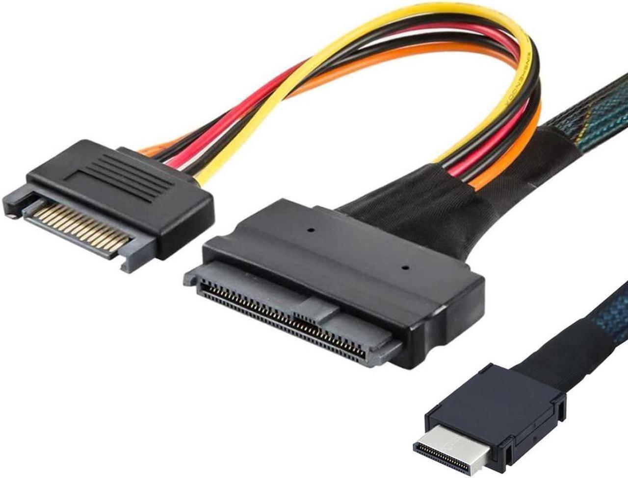 Alt view image 2 of 5 - PCIE Gen 4 Oculink SFF-8611 4I to to U.2 U.3 SFF-8639 NVME PCI-Express SSD Cable with SATA Power -12Gb/s SFF8611 Host to SFF8639 Device ,Sleeved Black ,1.64FT