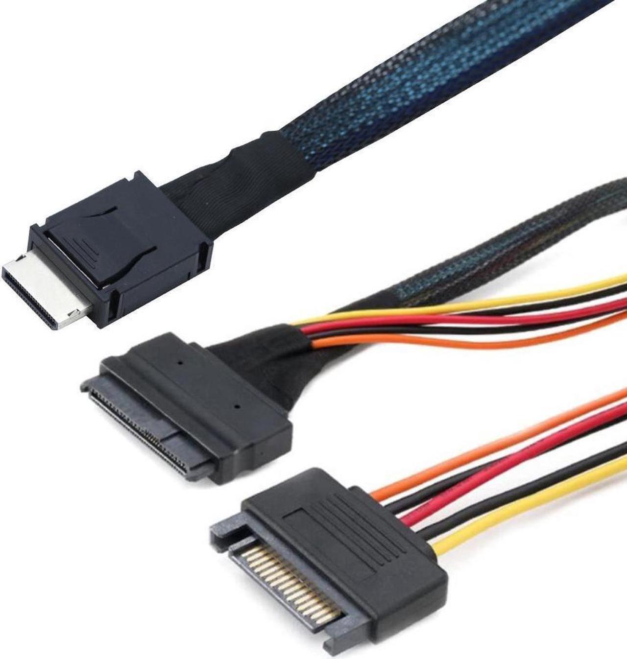Alt view image 3 of 5 - PCIE Gen 4 Oculink SFF-8611 4I to to U.2 U.3 SFF-8639 NVME PCI-Express SSD Cable with SATA Power -12Gb/s SFF8611 Host to SFF8639 Device ,Sleeved Black ,1.64FT