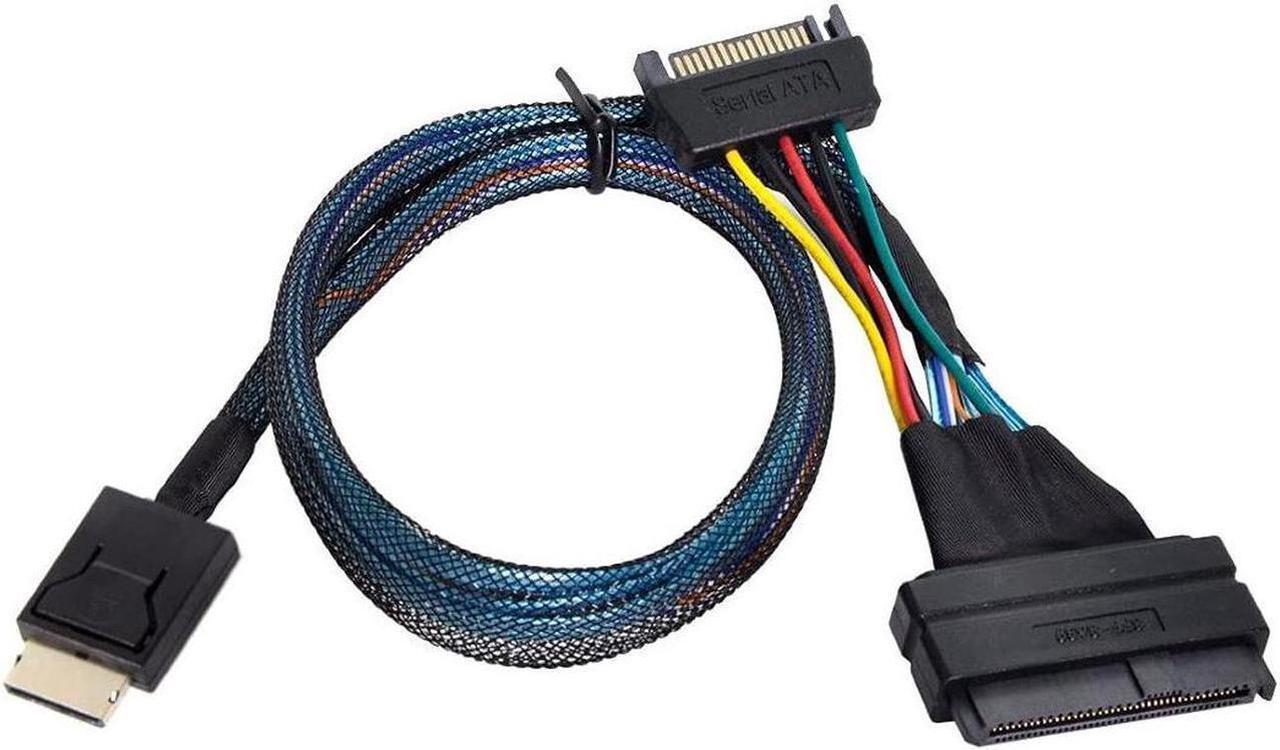 Alt view image 4 of 5 - PCIE Gen 4 Oculink SFF-8611 4I to to U.2 U.3 SFF-8639 NVME PCI-Express SSD Cable with SATA Power -12Gb/s SFF8611 Host to SFF8639 Device ,Sleeved Black ,1.64FT