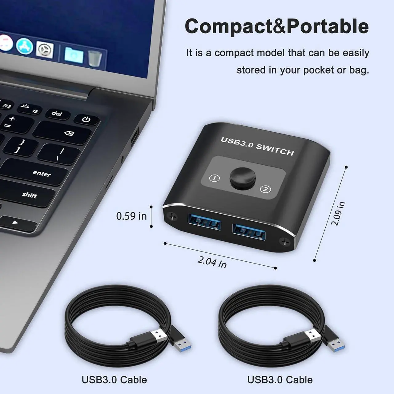Alt view image 7 of 7 - USB 3.0 Switch, Bi-Directional USB Switcher, USB Splitter 1 in 2 Out/2 in 1 Out, Aluminum USB Switch 2 Computers Share Printer, Mouse, Keyboard, USB Sharing Switch with 2 USB 3.0 Cable