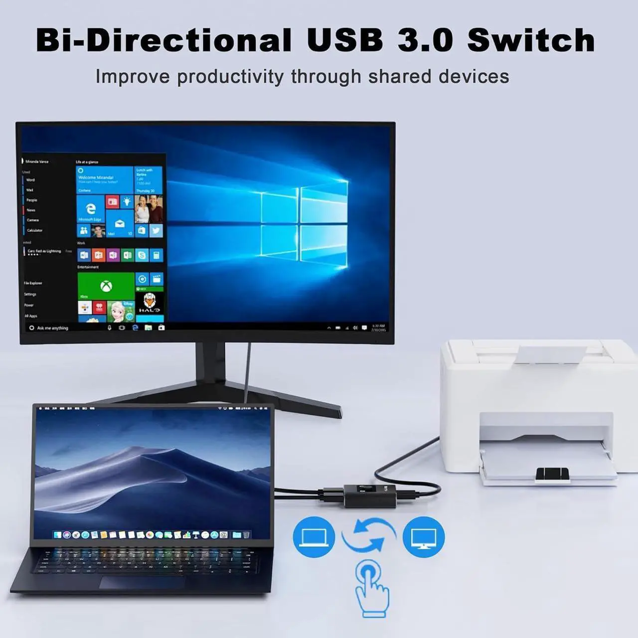 Alt view image 5 of 7 - USB 3.0 Switch, Bi-Directional USB Switcher, USB Splitter 1 in 2 Out/2 in 1 Out, Aluminum USB Switch 2 Computers Share Printer, Mouse, Keyboard, USB Sharing Switch with 2 USB 3.0 Cable