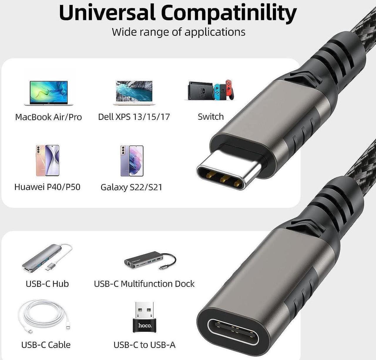 Alt view image 6 of 7 - USB C Extension Cable 10ft/3M,Nylon Braided USB Type C Extender Cord Male to Female, USB C 3.2 Gen2 100W Fast Charging 4K @60Hz 10Gbps Data Transfer Compatibility for M-a-c-Book Laptop Mobile Phone