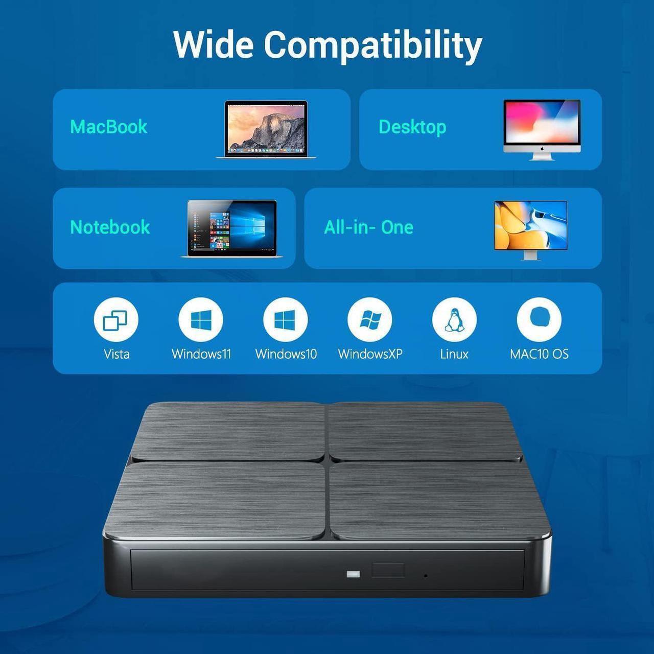 Alt view image 3 of 7 - External Bluray DVD Drive, USB 3.0 and Type-C Portable CD/DVD Drive 3D Blu-ray External DVD Drive Slim Optical External Blu-ray Player Compatible for Windows XP/7/8/10/11 MacOS Laptop,Desktop PC