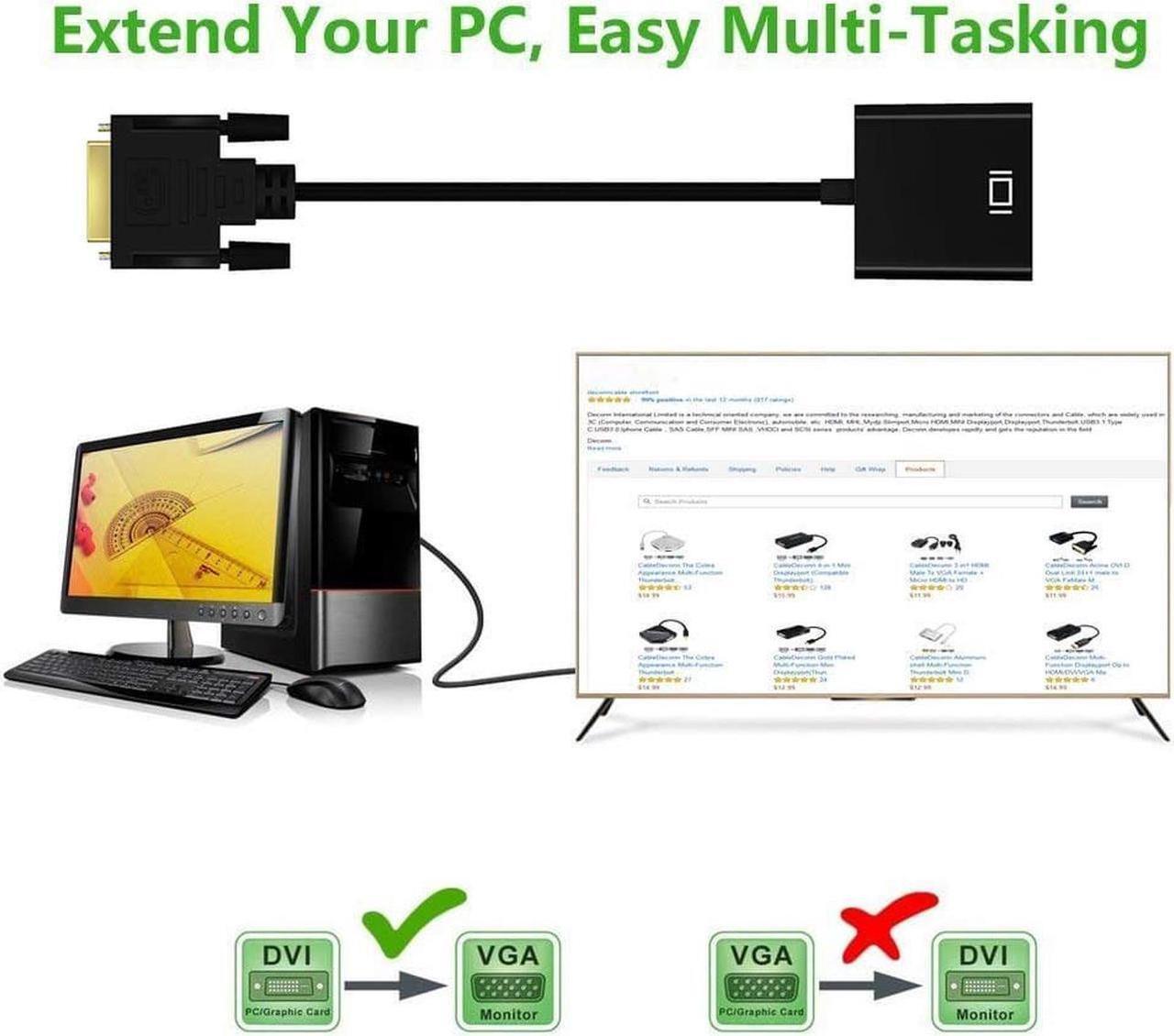 Alt view image 7 of 7 - Vszerda DVI to VGA Adapter DVI 24+1 DVI-D Male to VGA Female Cable Adapter Converter for DVI Device, Laptop, PC to VGA Displays, Monitors, Projectors (DVI24+1 TO VGA)