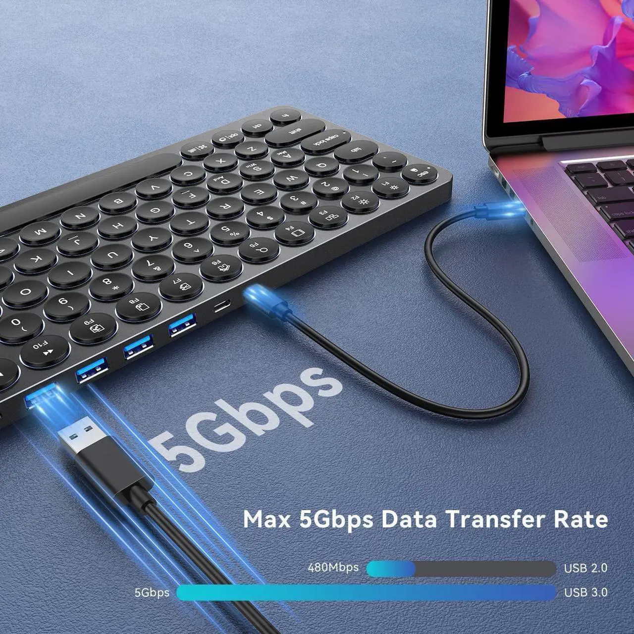 Alt view image 4 of 7 - USB C Hub Wired Keyboard with Number Pad for Mac, 9 in 1 USB C Docking Station with 4K HDMI, 4 USB Ports, 100W PD, SD/TF Cards Reader, Full-Size Aluminum Keyboard for MacBook/MacOS/Windows/Android
