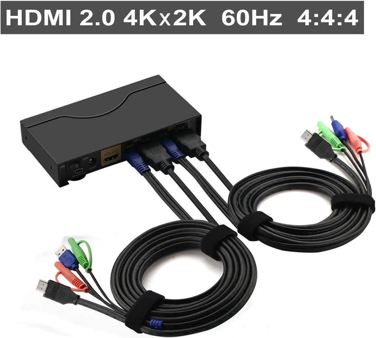 Alt view image 2 of 6 - 2 Port KVM Switch HDMI, Dual Port KVM HDMI Switch with Audio, Microphone, 2 USB 2.0 Hub and Cables Support Wireless Keyboard Mouse Resolution Up to 4Kx2K@60Hz 4:4:4