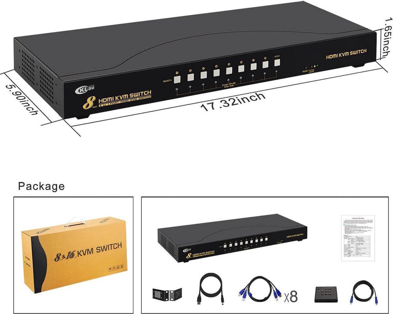 Alt view image 7 of 7 - 4Kx2K 8 Port HDMI KVM Switch with Cables and USB 2.0 Hub, Rack Mount KVM Switch Supports Keyboard Mouse Switching for Windows, Linux, Mac, Debian, Ubuntu, Fedora, Raspberry Pi and Ubuntu