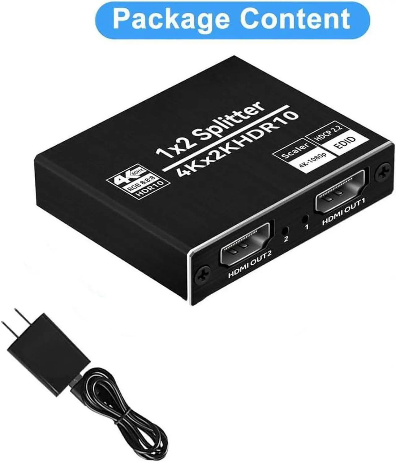 Alt view image 7 of 7 - Vszerda HDMI Splitter 1 in 2 Out, 4K HDMI Splitter for Dual Monitors Duplicate/Mirror Only, 1x2 HDMI Splitter 1 to 2 Amplifier for Full HD 1080P 3D with EDID (1 Source onto 2 Displays)